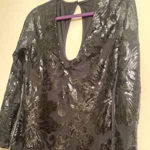 Black Sheer Mesh Sequins Jumpsiut Sz XL